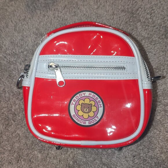 Teddy Fresh Handbags - Teddy Fresh Mini Backpack Crossbody Bag | Red Patent Flower Logo